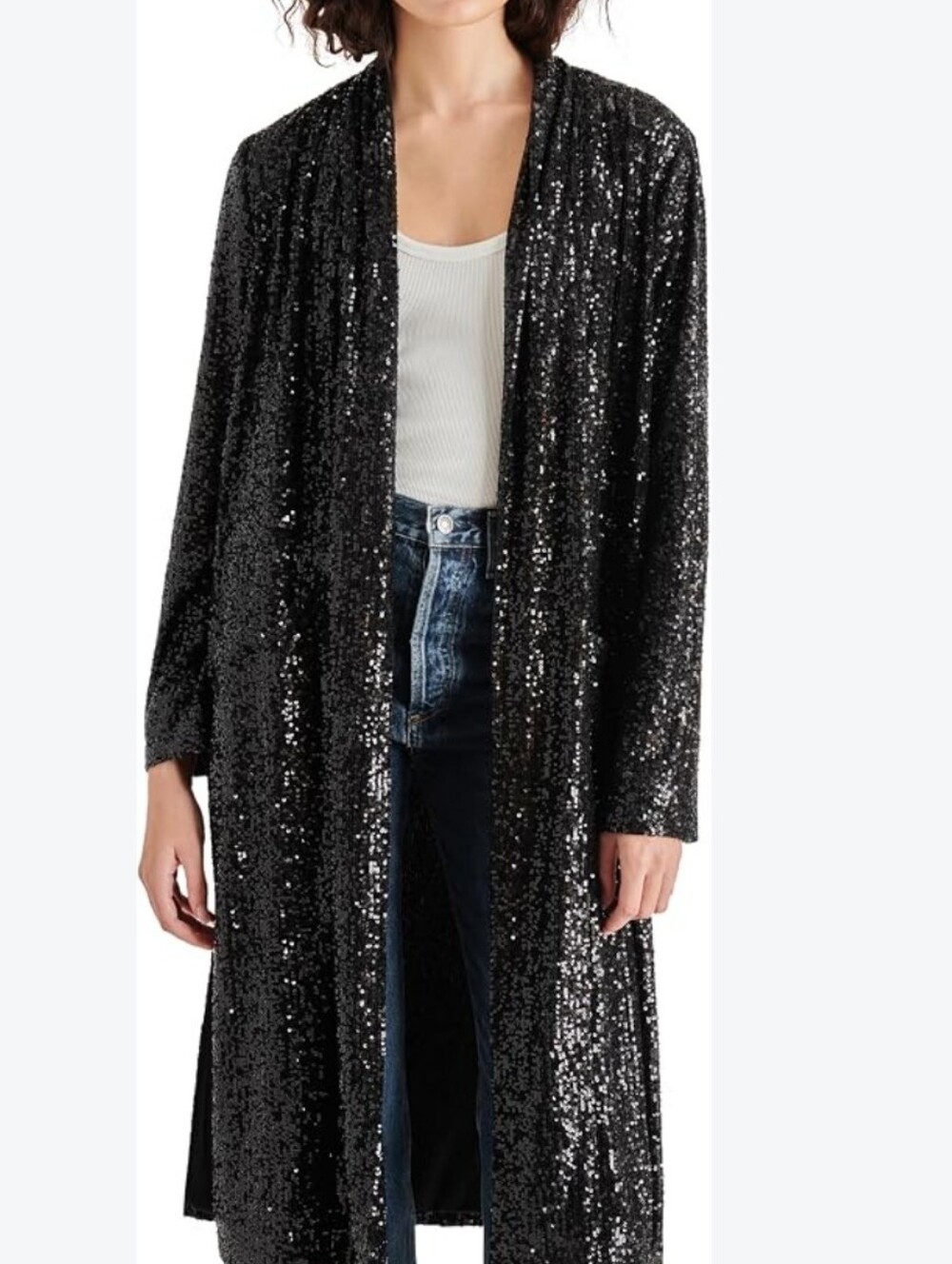 BB Dakota Black Sequin Open-Front Coat